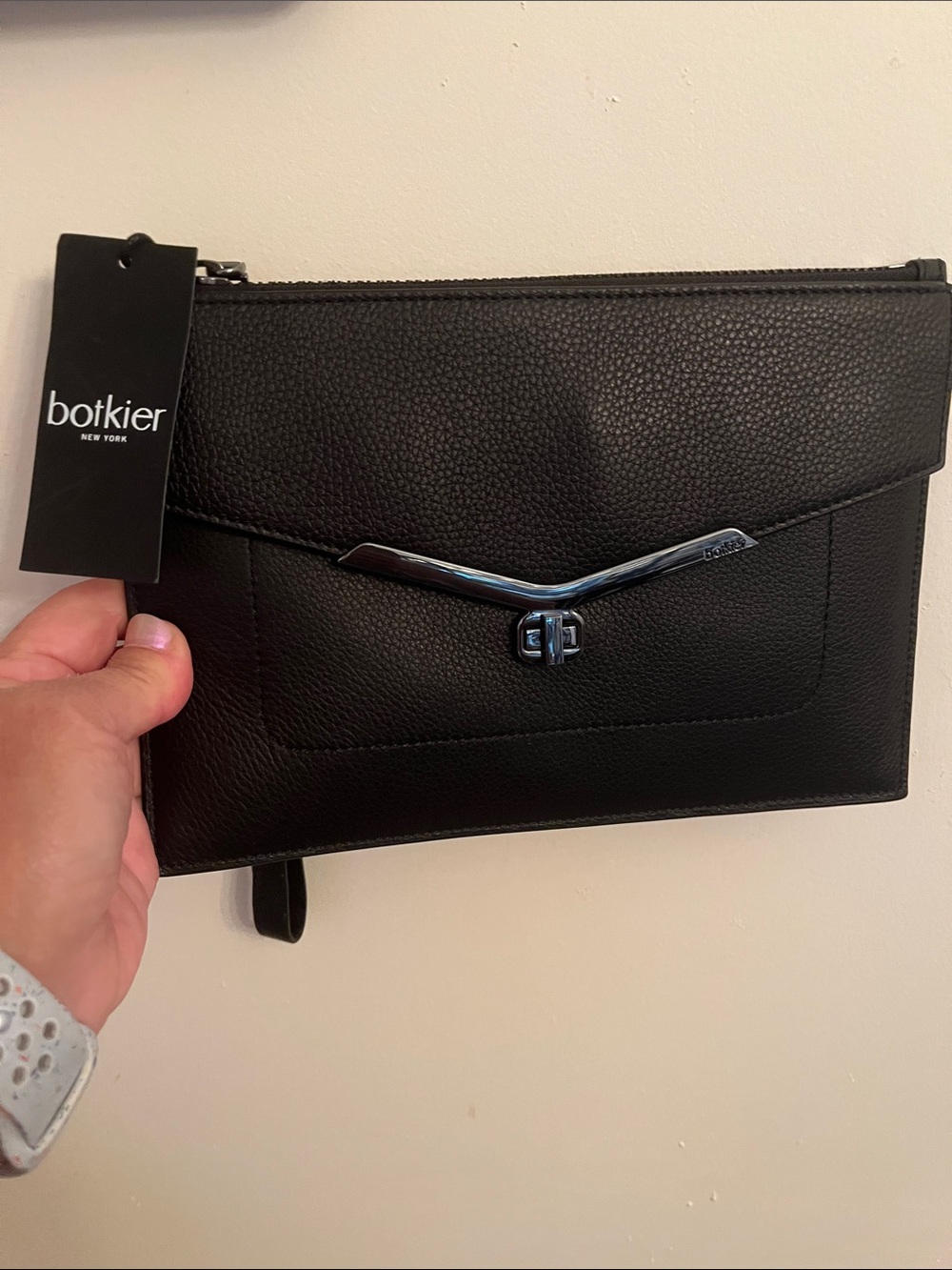 Botkier Black Pebbled Leather large New with tag Wristlet.